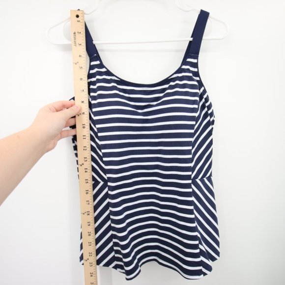 NWOT Lands End Navy Blue White Babydoll Style Striped Pattern Swim Tankini Top T - Picture 5 of 10